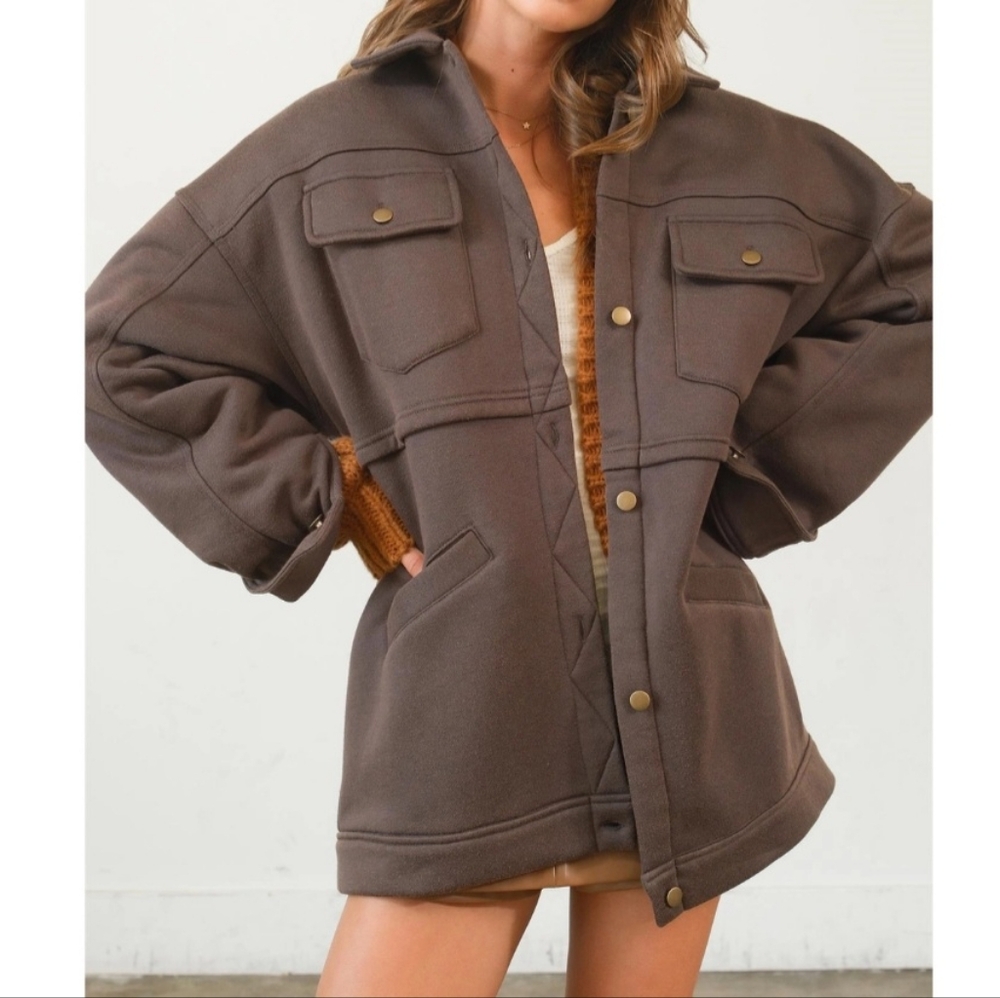 #411 SALE 🛑0420 S,M,L Trendy Washed Fleece French Terry Jacket